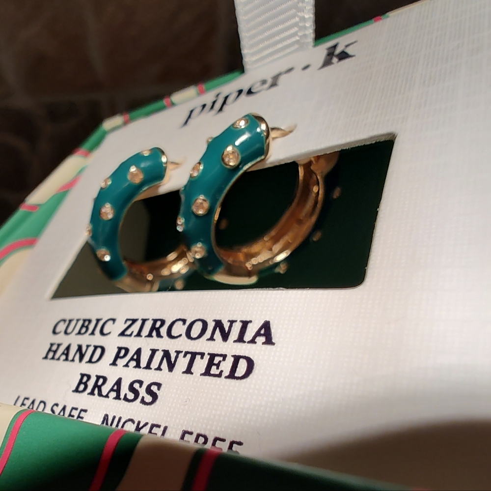 Piper K Green and Gold Accented Hoop Earrings - Picture 5 of 5